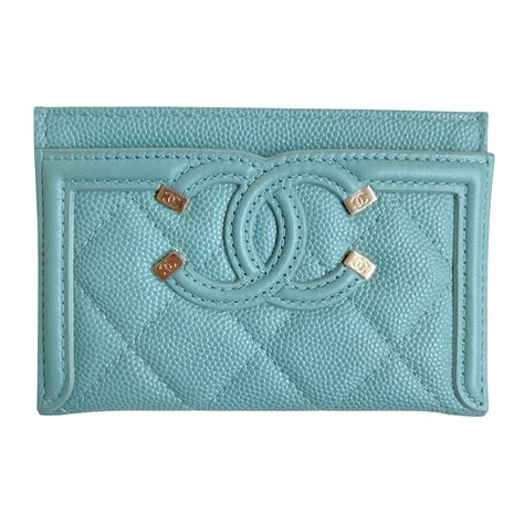 tiffany blue chanel card holder|CHANEL Filigree Card Holder in 20C Tiffany Blue Caviar .